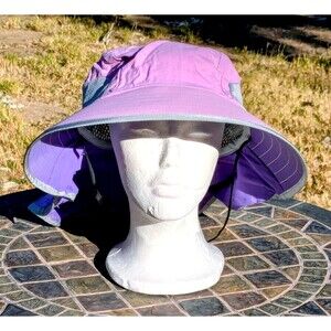 Sunday Afternoons USA Made Hat Large Purple Sun Protection Wide Brim Neck Strap
